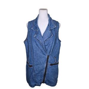 LA Connection Vintage 80s Sleeveless Denim Zip Up Vest Womens Size L Blue